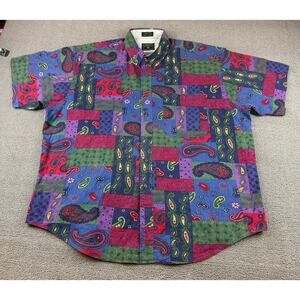 Vintage Chaps Ralph Lauren Men's Paisley Button Up Shirt XL Short Sleeve